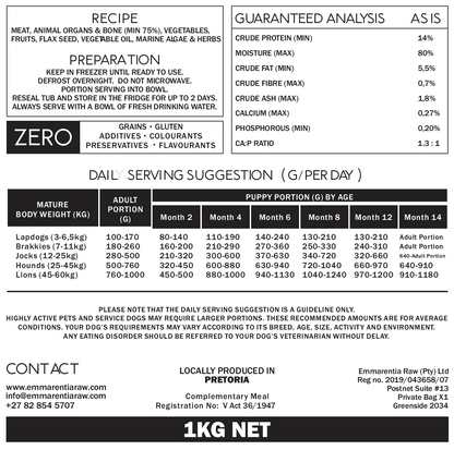 Guaranteed Analysis - Lamb Canine Meal 